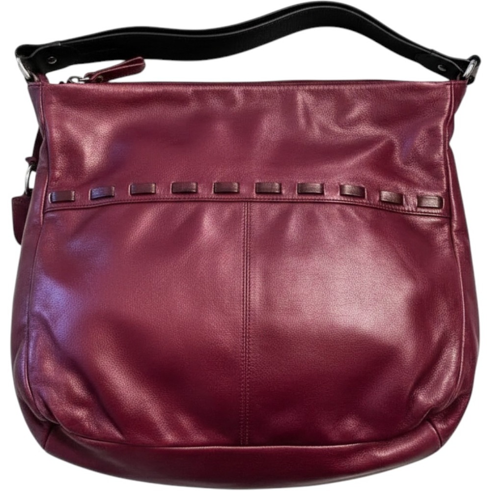 Ellington Hobo Bag Large Burgundy Pebbled‎ Leather Woven Detail Boho Chic